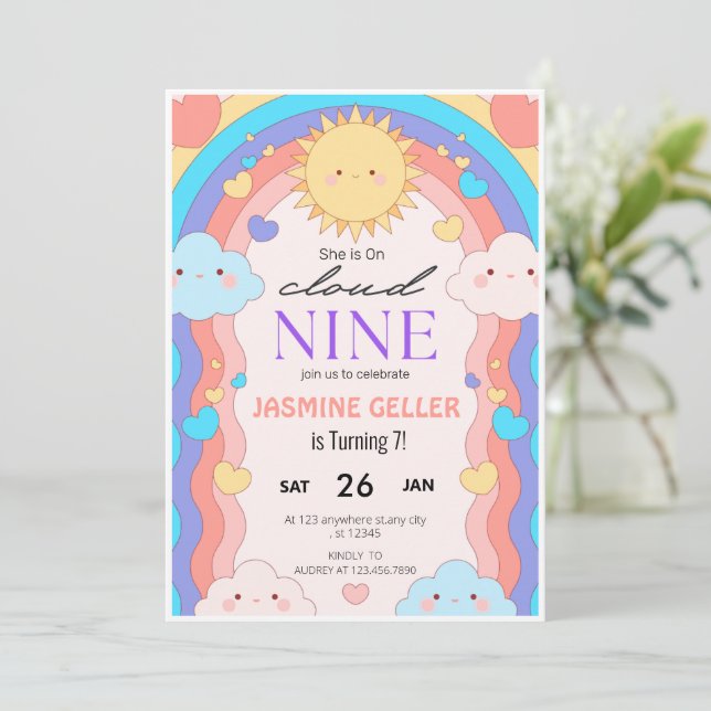 Invitación de cumpleaños a Cloud 9 (Anverso de pie)