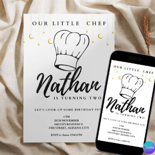 Invitación de cumpleaños a cocinar para niños horn