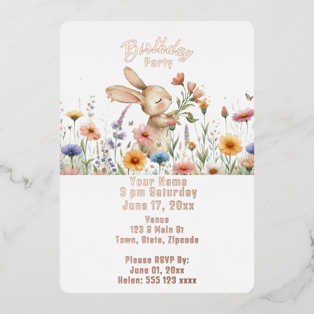 Invitación de cumpleaños a conejo conejo conejo co (Anverso)