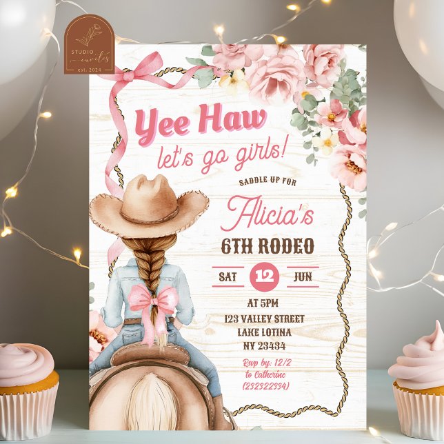 Invitación de cumpleaños a Coquette Rodeo Bow Rosa (Subido por el creador)