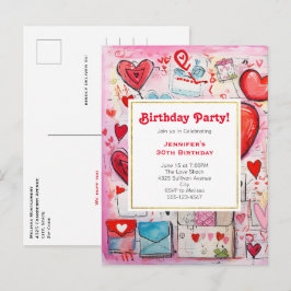 Invitación de cumpleaños a corazones y cartas de a