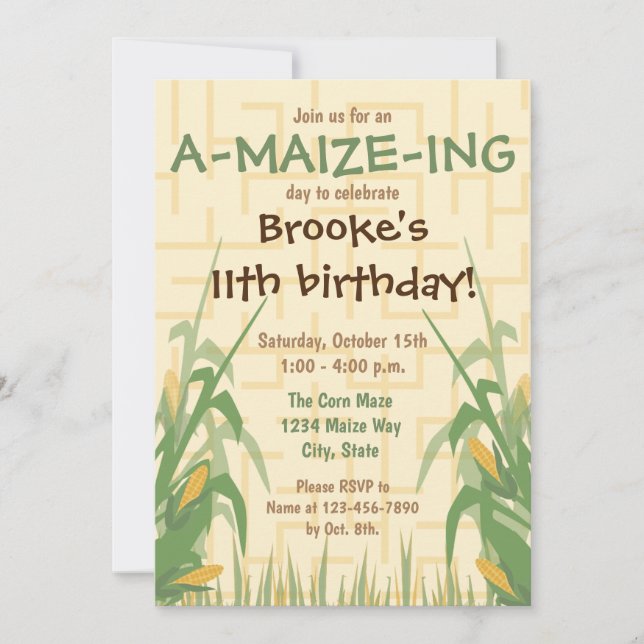 Invitación de cumpleaños a Corn Maze (Anverso)