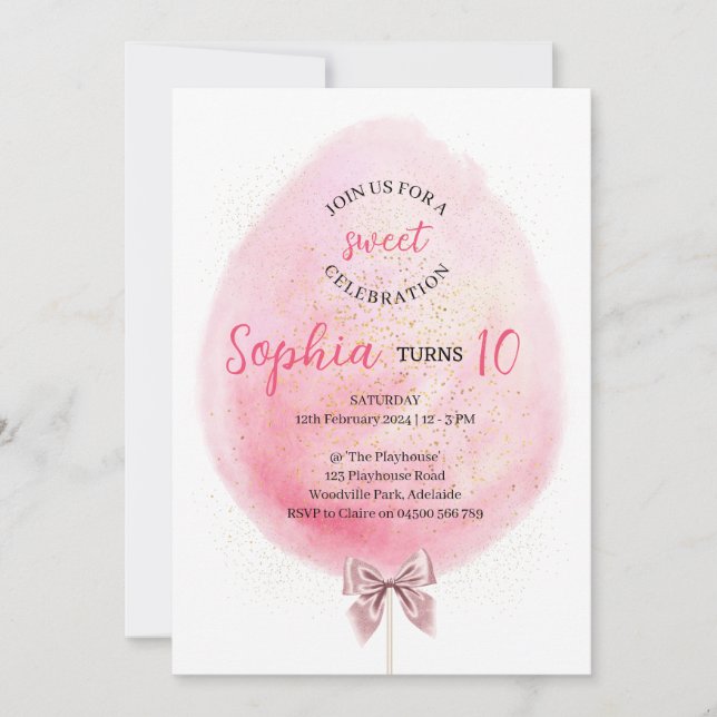 Invitación de cumpleaños a Cotton Candy (Anverso)