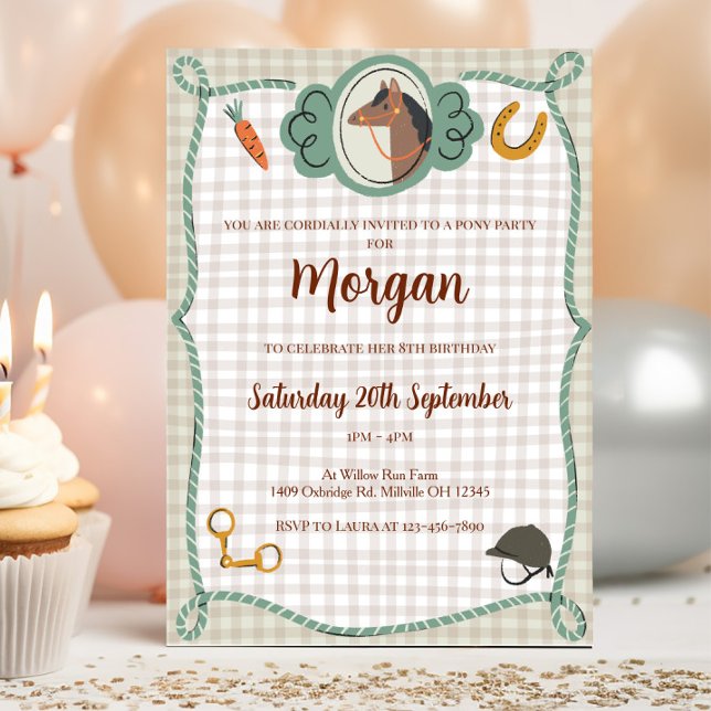 Invitación de cumpleaños a cuadros de pony (Subido por el creador)