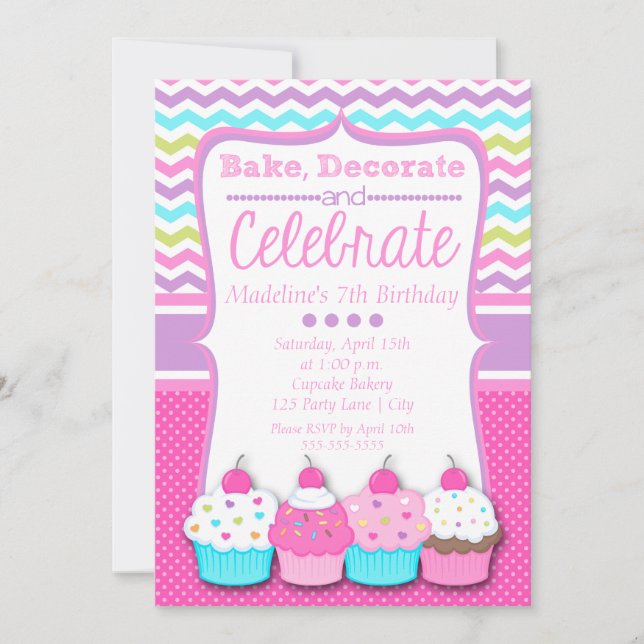 Invitación de cumpleaños a Cupakes (Anverso)