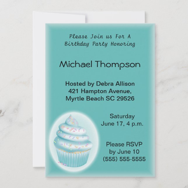 Invitación de cumpleaños a Cupakes (Anverso)