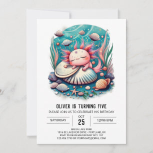 Invitación de cumpleaños a Cute Axolotl Ocean