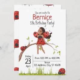 Invitación de cumpleaños a Cute Girly LadyBug