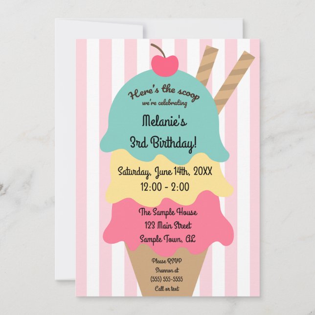 Invitación de cumpleaños a Cute Ice Cream (Reverso)