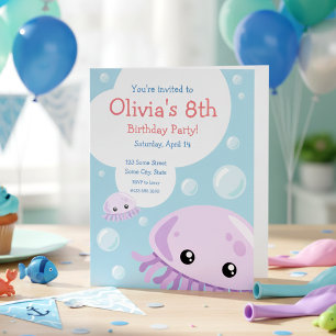 Invitación de cumpleaños a Cute Jellyfish