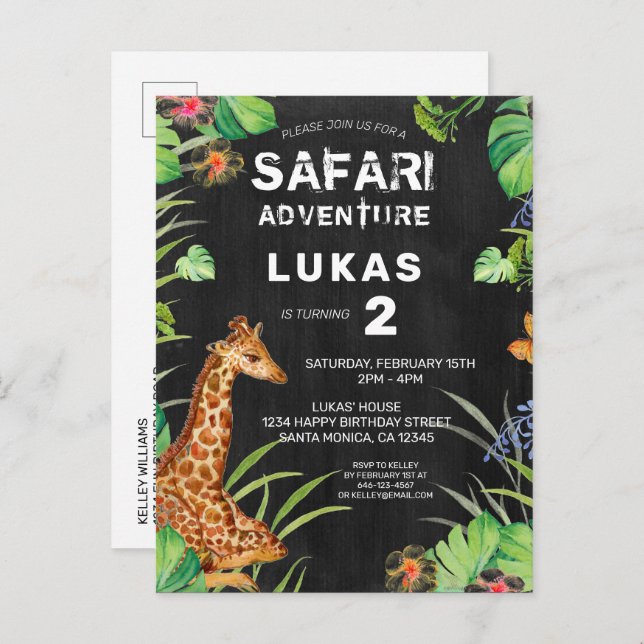 Invitación de cumpleaños a Cute Jungle Safari Gira (Anverso / Reverso)