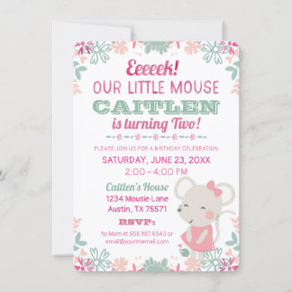 Invitación de cumpleaños a Cute Little Mouse Water