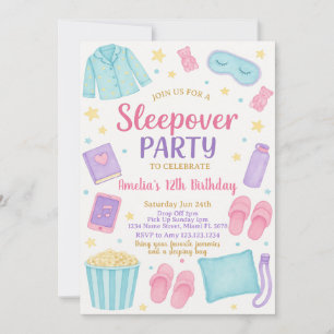 Invitación de cumpleaños a Cute Pastel Sleepover