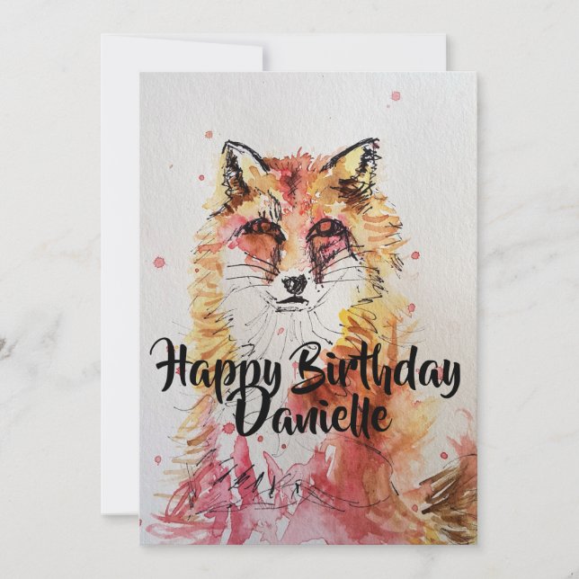 Invitación de cumpleaños a Cute Red Fox Art Waterc (Anverso)