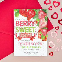 Invitación de cumpleaños a Cute Strawberry