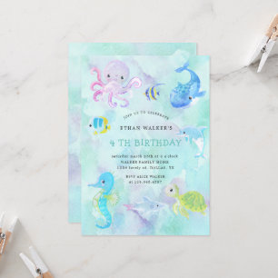 Invitación de cumpleaños a Cute Under Sea Watercol