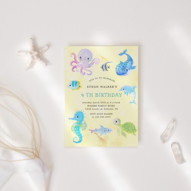 Invitación de cumpleaños a Cute Under Sea Watercol (Subido por el creador)
