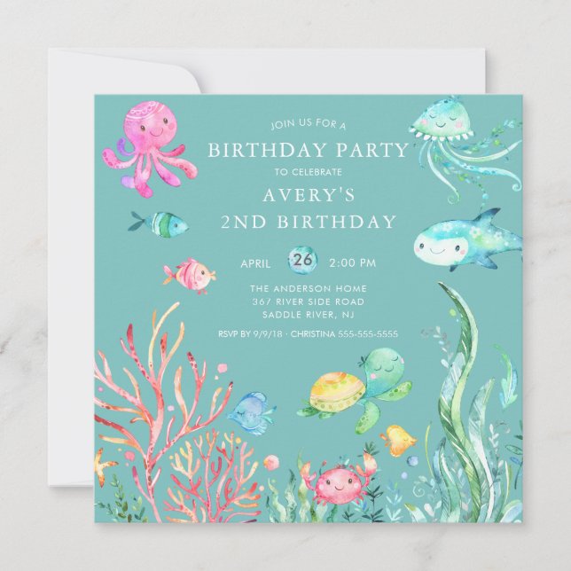 Invitación de cumpleaños a Cute Under the Sea (Anverso)
