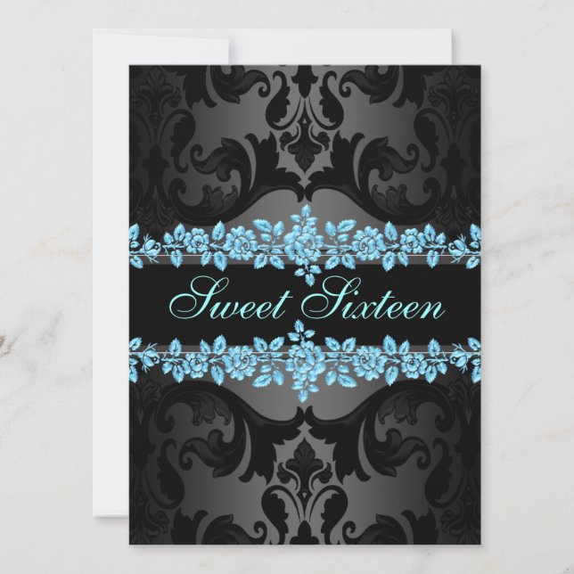 Invitación de cumpleaños a Damask de Blue Rosa Swe (Anverso)