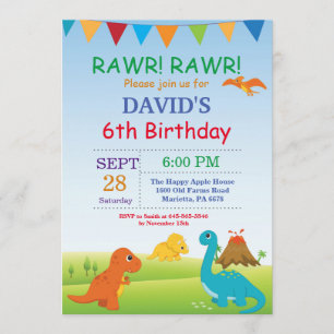 Invitación de cumpleaños a Dino Fiesta de dinosaur