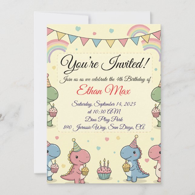Invitación de cumpleaños a Dinosaur Adventure (Anverso)