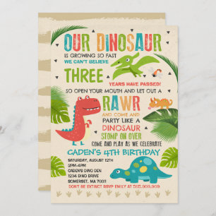 Invitación de cumpleaños a dinosaurio Fiesta T-Rex