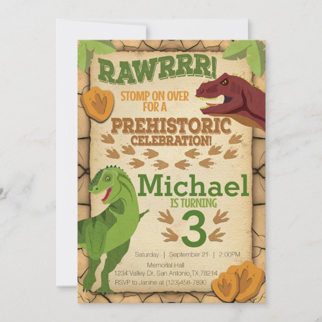 Invitación de cumpleaños a dinosaurios, invitación (Anverso)