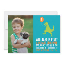 Invitación de cumpleaños a dinosaurios verdes y gl