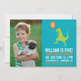 Invitación de cumpleaños a dinosaurios verdes y gl