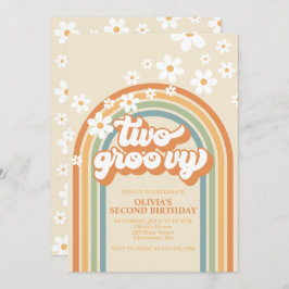 Invitación de cumpleaños a dos Groovy Retro Rainbo
