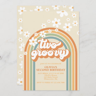 Invitación de cumpleaños a dos Groovy Retro Rainbo