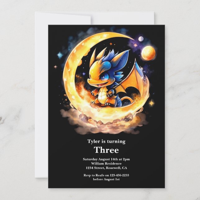 Invitación de cumpleaños a Dragon de color de agua (Anverso)