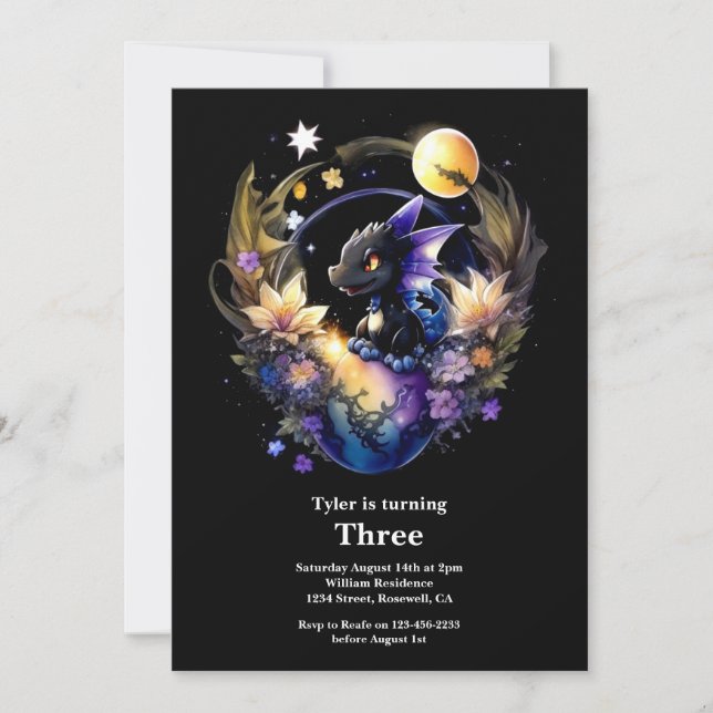 Invitación de cumpleaños a Dragon de color de agua (Anverso)