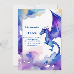 Invitación de cumpleaños a Dragon de color de agua