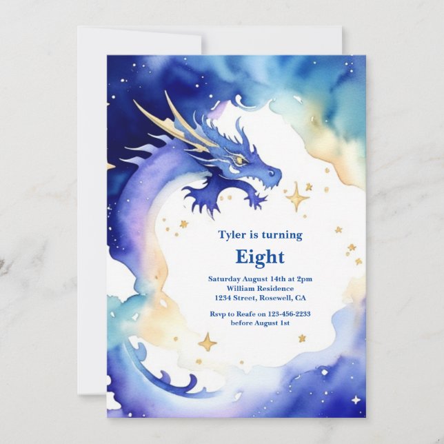 Invitación de cumpleaños a Dragon de color de agua (Anverso)