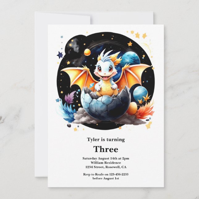 Invitación de cumpleaños a Dragon de color de agua (Anverso)