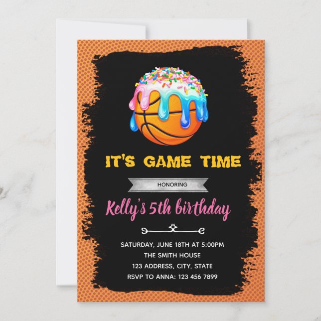 Invitación de cumpleaños a Drip de Baloncesto (Anverso)