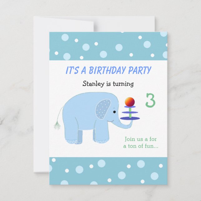Invitación de cumpleaños a Elephant Balancing Act (Anverso)