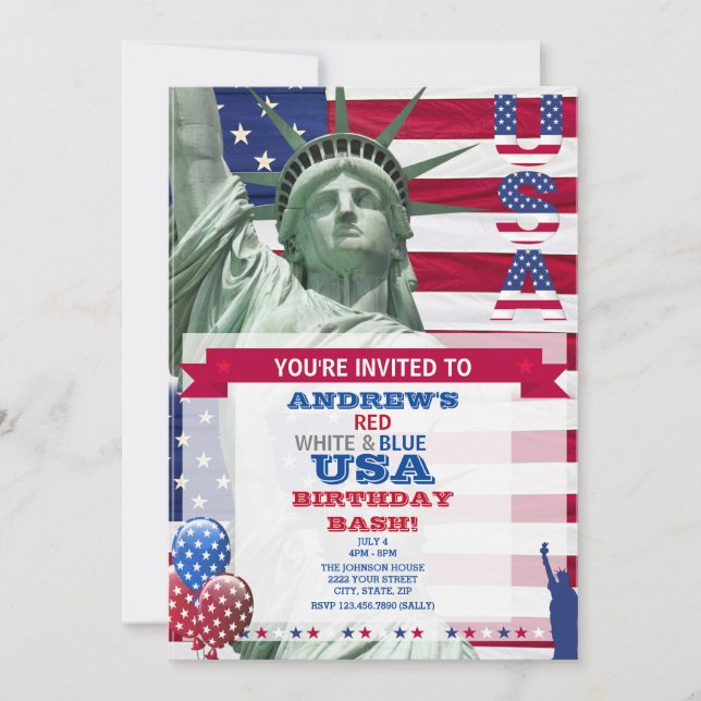 Invitación de cumpleaños a Estados Unidos (Anverso)
