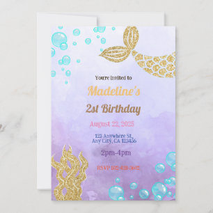 Invitación de cumpleaños a Fantasía Purple Mermaid