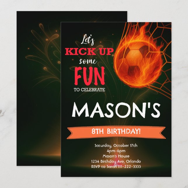 Invitación de cumpleaños a Fiery Soccer Ball (Anverso / Reverso)