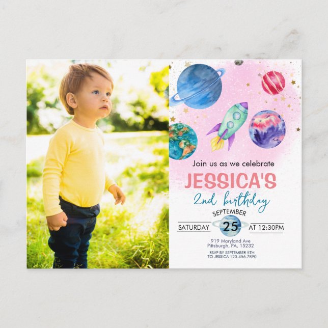 Invitación de cumpleaños a Fiesta Chica rosa dulce (Anverso)