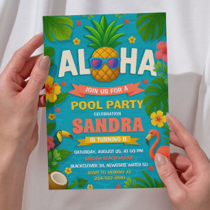 Invitación de cumpleaños a Fiesta de Aloha Pool
