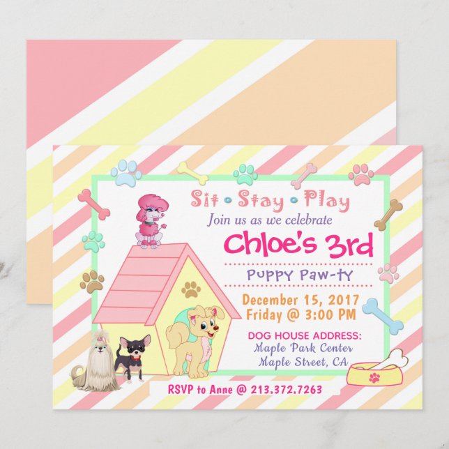 Invitación de cumpleaños a Fiesta de Cachorro | 12 (Anverso / Reverso)
