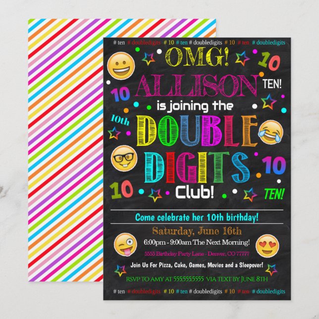 Invitación de cumpleaños a Fiesta de club de dígit (Anverso / Reverso)