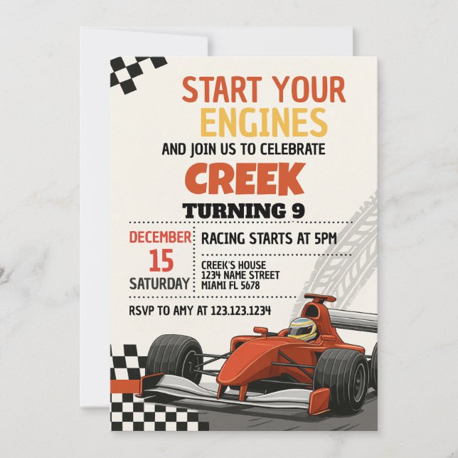 Invitación de cumpleaños a Fiesta de coches de car (Anverso)
