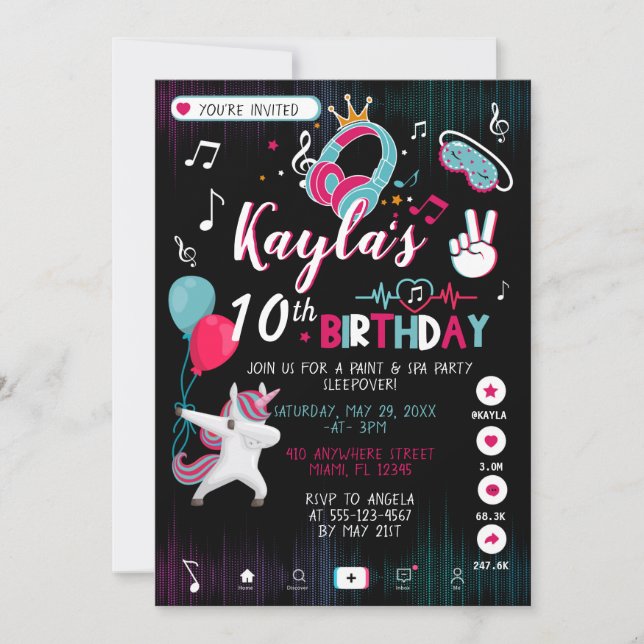 Invitación de cumpleaños a Fiesta de danza musical (Anverso)