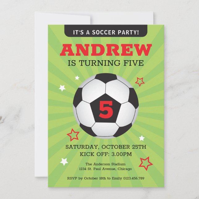 Invitación de cumpleaños a Fiesta de fútbol (Anverso)