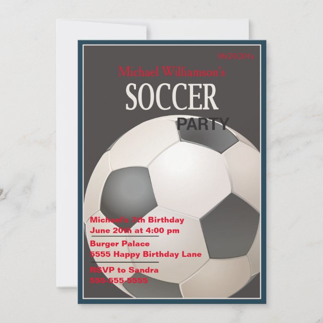 Invitación de cumpleaños a Fiesta de fútbol (Anverso)