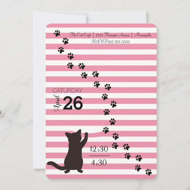 Invitación de cumpleaños a Fiesta de gatos de Kitt (Reverso)